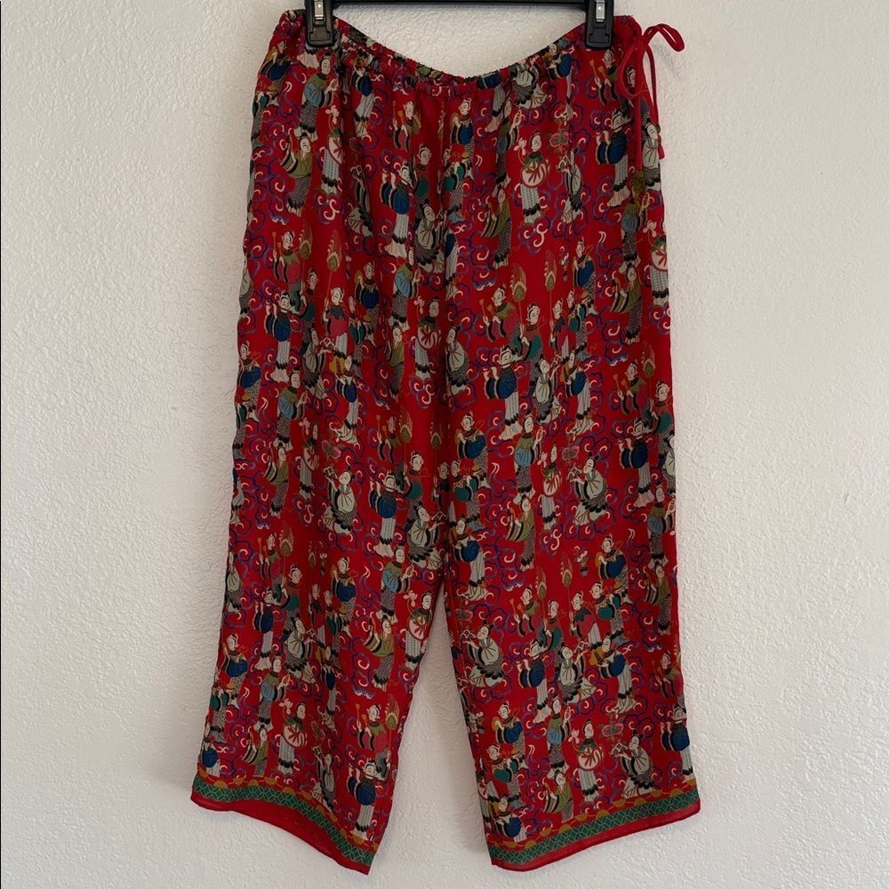 Vintage y3k Josie natori Colorful red ethnic Asian stretch waist Pants